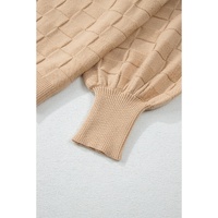 Light French Beige Solid Checkered Textured Knit Plus Size Sweater - 1X thumbnail