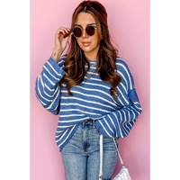 Sky Blue Stripe Drop Shoulder O Neck Plus Size Sweater - 3X thumbnail
