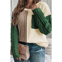 Mist Green Plus Size Cable Knit Color Block Drop Shoulder Sweater - 2X thumbnail