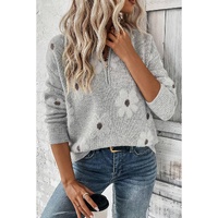 Gray Plus Size Embroidered Floral Pattern Half Zip Sweater - 1X thumbnail