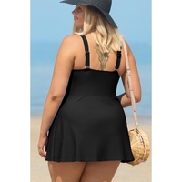 Black Solid Color Square Neck Knotted Plus Size One Piece Swimsuit - 3X thumbnail