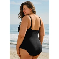 Black Plus Size Textured Knotted Ruffled Trim One Piece Swimwear - 1X thumbnail