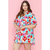 Multicolour Floral Tiered V Neck Plus Dress - 1X thumbnail