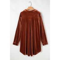 Coffee Plus Size V Neck Collared Pleated Back Rounded Hem Velvet Dress - 4X thumbnail