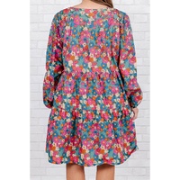 Sky Blue Plus Size Floral Print Shirred Ruffle Tiered Mini Dress - 1X thumbnail