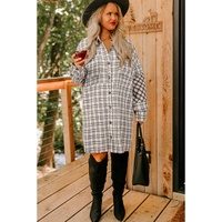White Stripe Plus Size Plaid Buttoned Raw Hem Tunic Shirt Dress - 1X thumbnail