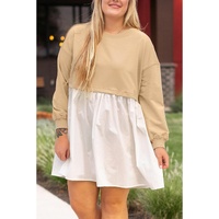 Apricot Color Block Patchwork Ruffled Plus Size Mini Dress - 1X thumbnail