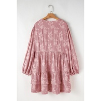 Peach Blossom Floral Surplice V Neck Tiered Ruffled Plus Size Dress - 4X thumbnail