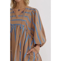 Khaki Stripe Contrast Striped Print 3/4 Sleeve Babydoll Plus Size Dress - 2X thumbnail