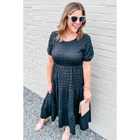 Black Plus Size Textured Tiered Short Sleeve Maxi Dress - 1X thumbnail