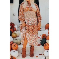 Khaki Plus Size Floral Tiered Ruffle Maxi Dress - 1X thumbnail