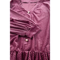 Meadow Mauve Plus Size Textured Velvet Tiered Buttons Tiered Dress - 1X thumbnail