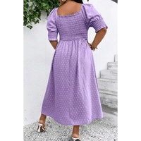 Wisteria Swiss Dot Smocked Frilled Neckline Short Sleeve Plus Size Dress - 1X thumbnail