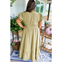 Laurel Green Notched V Neck Puff Sleeve Tiered Plus Size Maxi Dress - 1X thumbnail