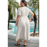 Khaki Polka Dot Surplice V Neck Tied Waist Flutter Sleeve Flowy Plus Size Midi Dress - 4X thumbnail