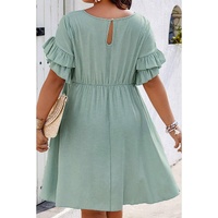 Grass Green Ruffle Trim Short Sleeve Plus Size Flared Mini Dress - 1X thumbnail