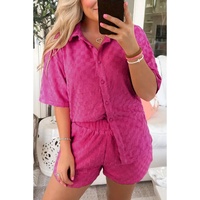 Peach Blossom Plus Size Checkered Terry Knit Short 2pcs Outfit - 1X thumbnail