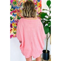 Pink Plus Size Ribbed Exposed Seam Tee and Shorts Set - 3X thumbnail