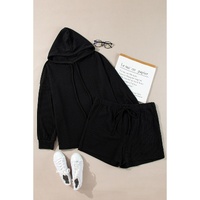 Black Textured Hoodie and Shorts Plus Size Two Piece Set - 1X thumbnail