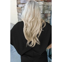 Black Textured Batwing Sleeve Tee Wide Leg Pants Plus Size Set - 2X thumbnail