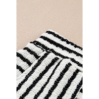 Black Stripe Collared V Neck Long Sleeve Top Plus Shorts Set - 1X thumbnail