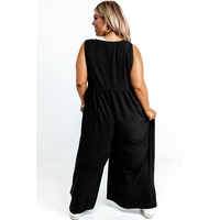 Black Plus Size Sleeveless Button Front Loose Jumpsuit - 4X thumbnail