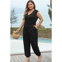 Black Plus Smocked High Waist Sleeveless V Neck Jumpsuit - 3X thumbnail