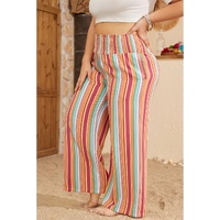 Orange Stripe Plus Size Boho Smocked Waist Loose Pants - 1X thumbnail