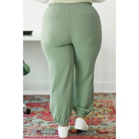 Green Plus Size Drawstring Shirred Waist Casual Jogger Pants - 1X thumbnail