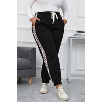 Azura Exchange Black Plus Size Contrast Leopard Side Panel Joggers - 3X thumbnail