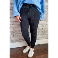 Black Plus Size Textured Exposed Seam Drawstring Jogger Pants - 2X thumbnail