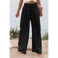 Azura Exchange Black Shirred High Waist Plus Size Wide Leg Pants - 1X thumbnail