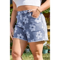 Ashleigh Blue Floral Pattern High Waist Raw Hem Plus Size Denim Shorts - 2X thumbnail