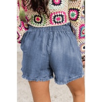 Dusk Blue Raw Hem Lace-up High Waist Plus Size Denim Shorts - 3X thumbnail