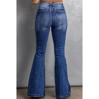 Azura Exchange Dark Blue Plus Size Stitching Washed Flare Jeans - 1X thumbnail