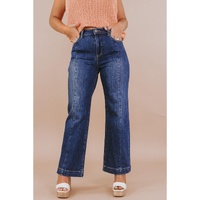 Navy Blue Plus Size Seamed Wide Leg High Waist Jeans - 3X thumbnail
