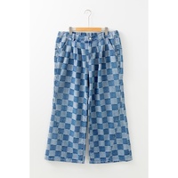 Azura Exchange Dusk Blue Plus Size Checkered Seamed High Waist Wide Leg Jeans - 4X thumbnail