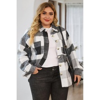 Gray Plus Size Checkered Button-Up Shacket - 3X thumbnail