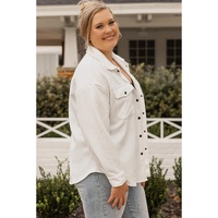 Beige Plus Size Textured Flap Pockets Jacket - 2X thumbnail