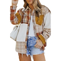 Gold Brick Plus Size Plaid Patchwork Button up Shacket - 1X thumbnail