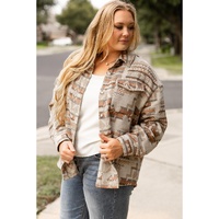 White Aztec Geometric Print Pockets Plus Size Jacket - 3X thumbnail