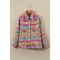 Pink Plus Size Aztec Printed Flap Pocket Shacket - 2X thumbnail