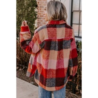 Orange Plaid Print Flap Pockets Buttoned Casual Plus Size Jacket - 2X thumbnail