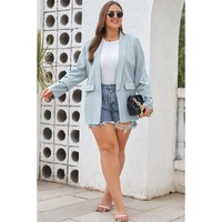 Sky Blue Plus Size Soft Lightweight Pocketed Lapel Blazer - 3X thumbnail
