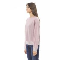 Ribbed Crew Neck Sweater with Long Sleeves and Metal Monogram Detail M Women thumbnail