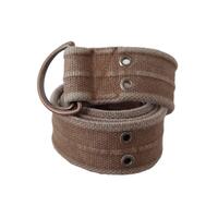DOLCE & GABBANA Brown Leather Canvas Belt with Round Buckle 100 cm Women thumbnail