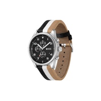 Hugo Boss Men's Black And White Leather Watch - One Size thumbnail
