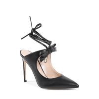 Pointed Toe Leather Mule with Bow and Stiletto Heel - 39 EU thumbnail