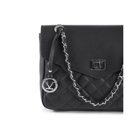 V Italia Womens Quilted Leather Crossbody Shoulder Bag with Chain Strap  Black - One Size thumbnail