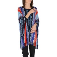 Missoni Women's Blue Striped Crew Neck Sweater with Frayed Edges - One Size thumbnail